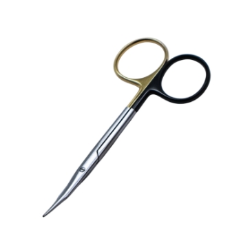 Stevens Tenotomy Scissors, TC, Super Cut, Curved, Serrated Bottom Blade, Sharp Tips, Two Tone Finish, One Black Ring Handle, Overall Length 4-1/2" (115mm) 